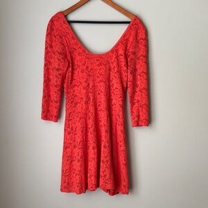Free People Women’s Dress Lace long Sleeves Boho Stretch Orange- Size Medium